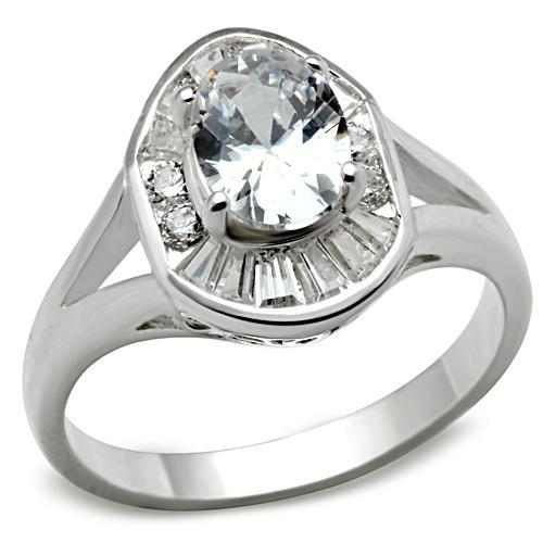 JCE046 Silver 925 Sterling Silver Ring with AAA Grade CZ in Clear