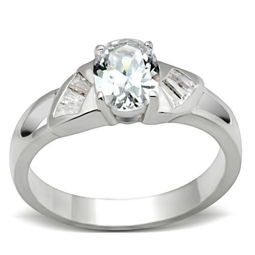JCE048 Silver 925 Sterling Silver Ring with AAA Grade CZ in Clear