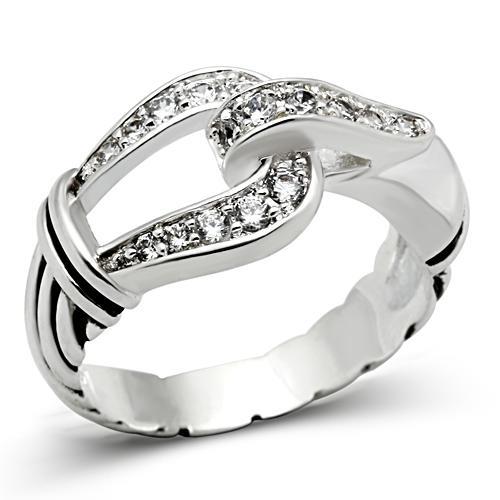 JCE050 Silver 925 Sterling Silver Ring with AAA Grade CZ in Clear