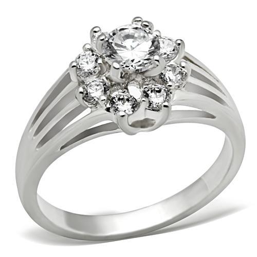 JCE053 Silver 925 Sterling Silver Ring with AAA Grade CZ in Clear