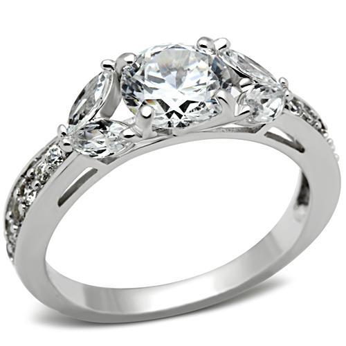 JCE059 Silver 925 Sterling Silver Ring with AAA Grade CZ in Clear