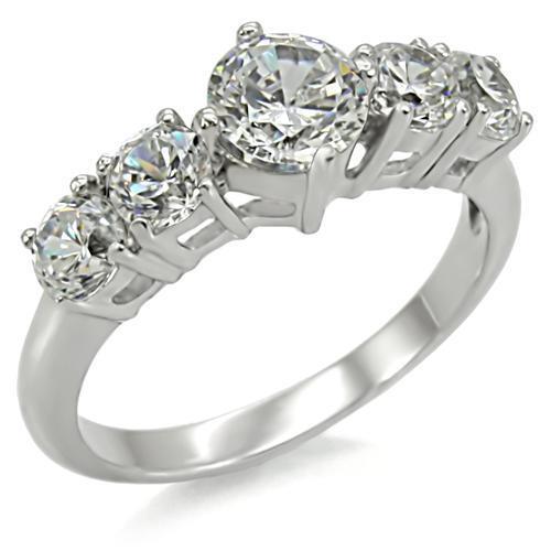 JCE003 High polished (no plating) Stainless Steel Ring with AAA Grade CZ in Clear