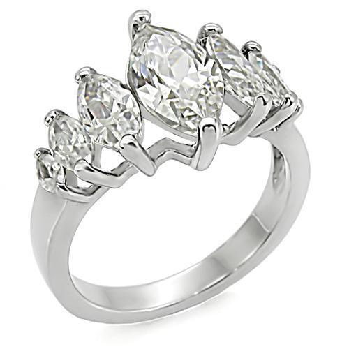 JCE006 High polished (no plating) Stainless Steel Ring with AAA Grade CZ in Clear