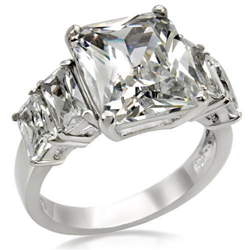 JCE007 High polished (no plating) Stainless Steel Ring with AAA Grade CZ  in Clear