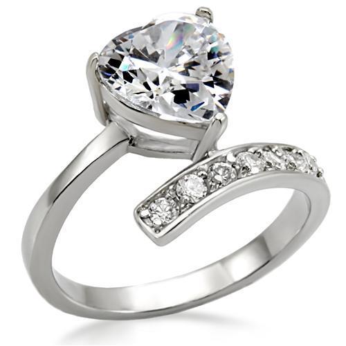 JCE009 High-Polished Stainless Steel Ring with AAA Grade CZ  in Clear