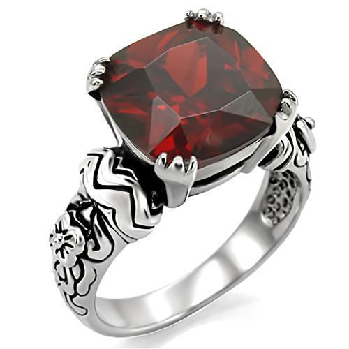 JCE018 High polished (no plating) Stainless Steel Ring with AAA Grade CZ  in Garnet