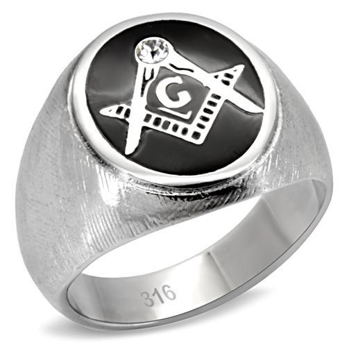 JCE02222 High polished (no plating) Stainless Steel Ring with Top Grade Crystal  in Clear
