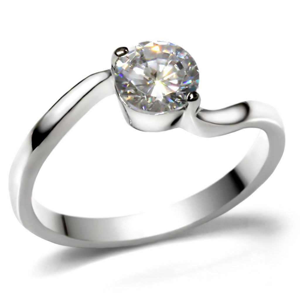 JCE023 High polished (no plating) Stainless Steel Ring with AAA Grade CZ in Clear