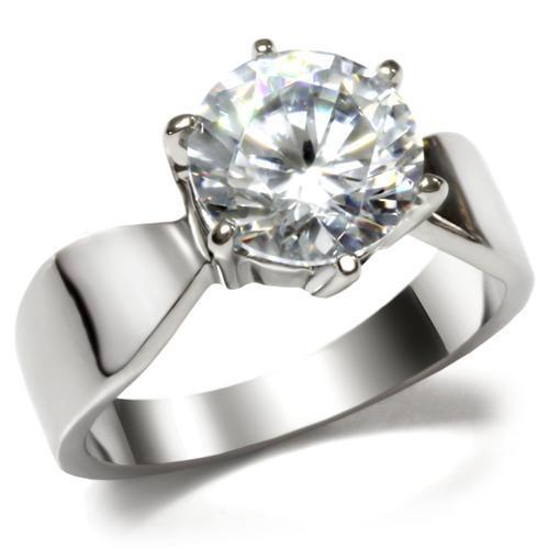 JCE046 High polished (no plating) Stainless Steel Ring with AAA Grade CZ in Clear