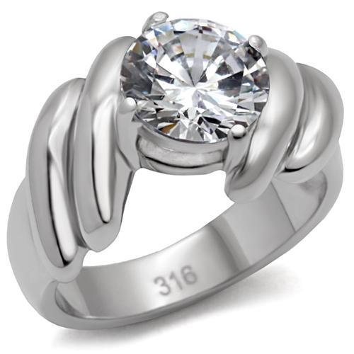 JCE060 High polished (no plating) Stainless Steel Ring with AAA Grade CZ in Clear
