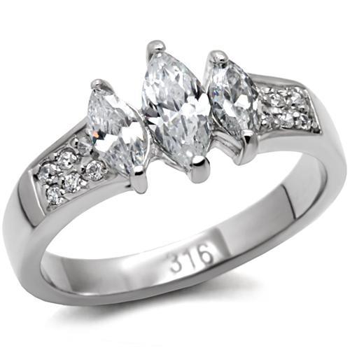 JCE061 High polished (no plating) Stainless Steel Ring with AAA Grade CZ in Clear