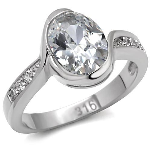 JCE064 High polished (no plating) Stainless Steel Ring with AAA Grade CZ in Clear