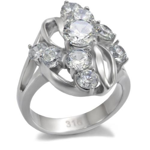 JCE074 High polished (no plating) Stainless Steel Ring with AAA Grade CZ  in Clear
