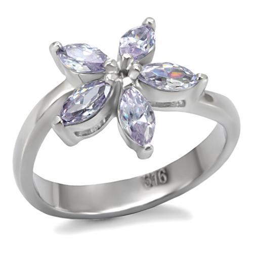 JCE084 High polished (no plating) Stainless Steel Ring with AAA Grade CZ  in Light Amethyst