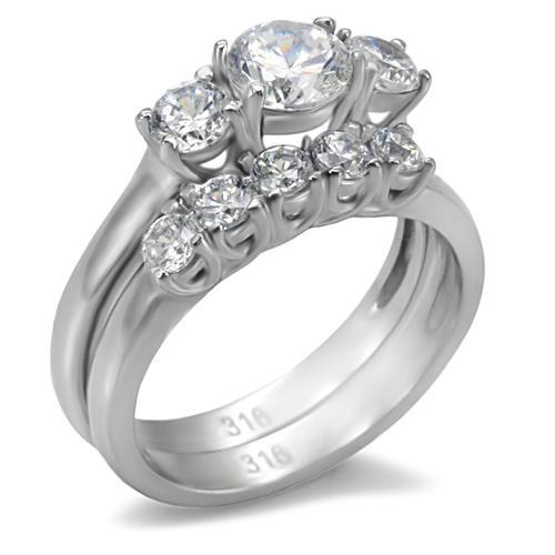JCE098 High polished (no plating) Stainless Steel Ring with AAA Grade CZ  in Clear