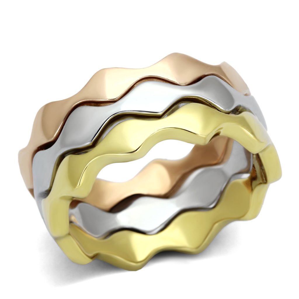 JCE1002 Three Tone IP+»-+-åIP Gold & IP Rose Gold & High Polished) Stainless Steel Ring with No Stone