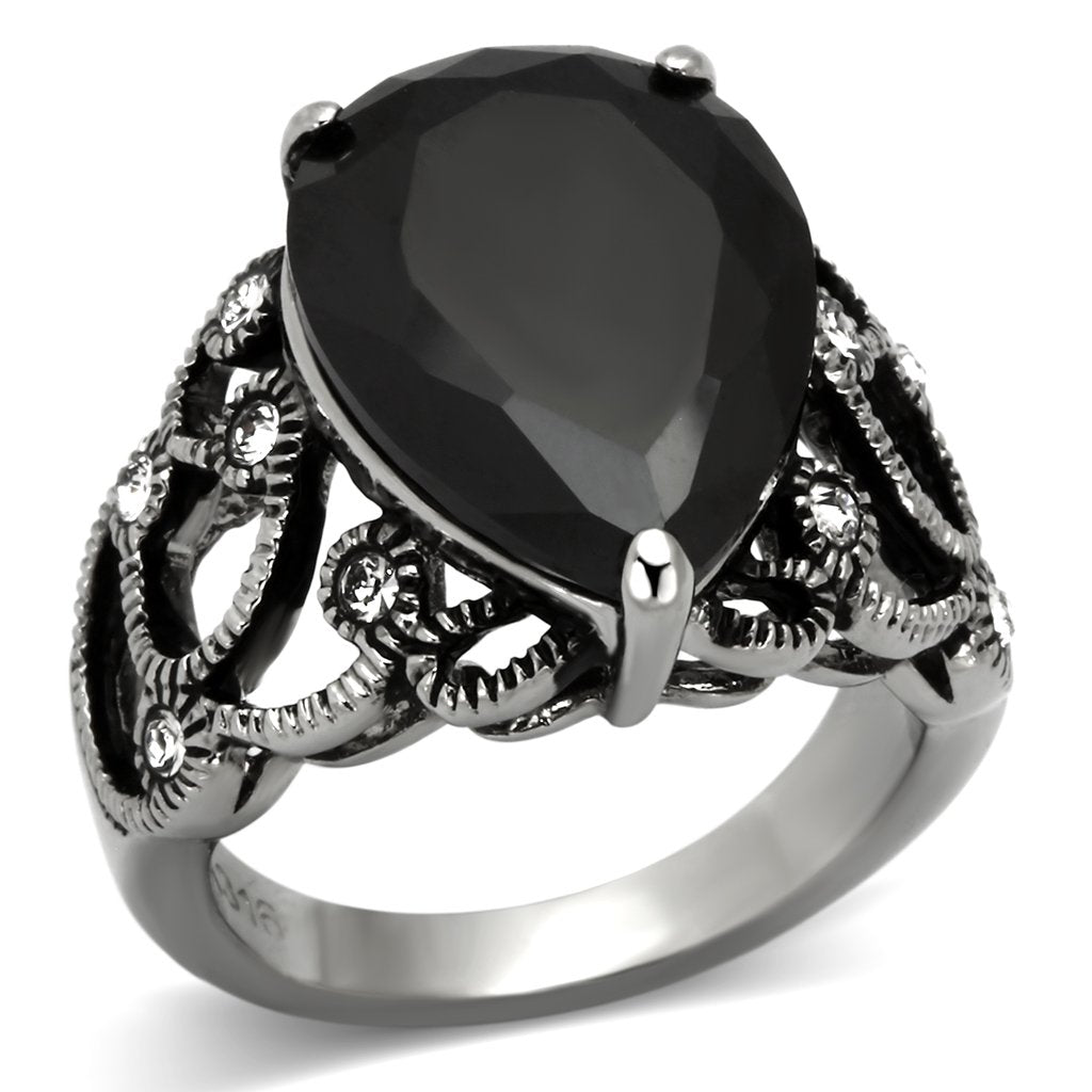JCE1017 High polished (no plating) Stainless Steel Ring with AAA Grade CZ  in Jet