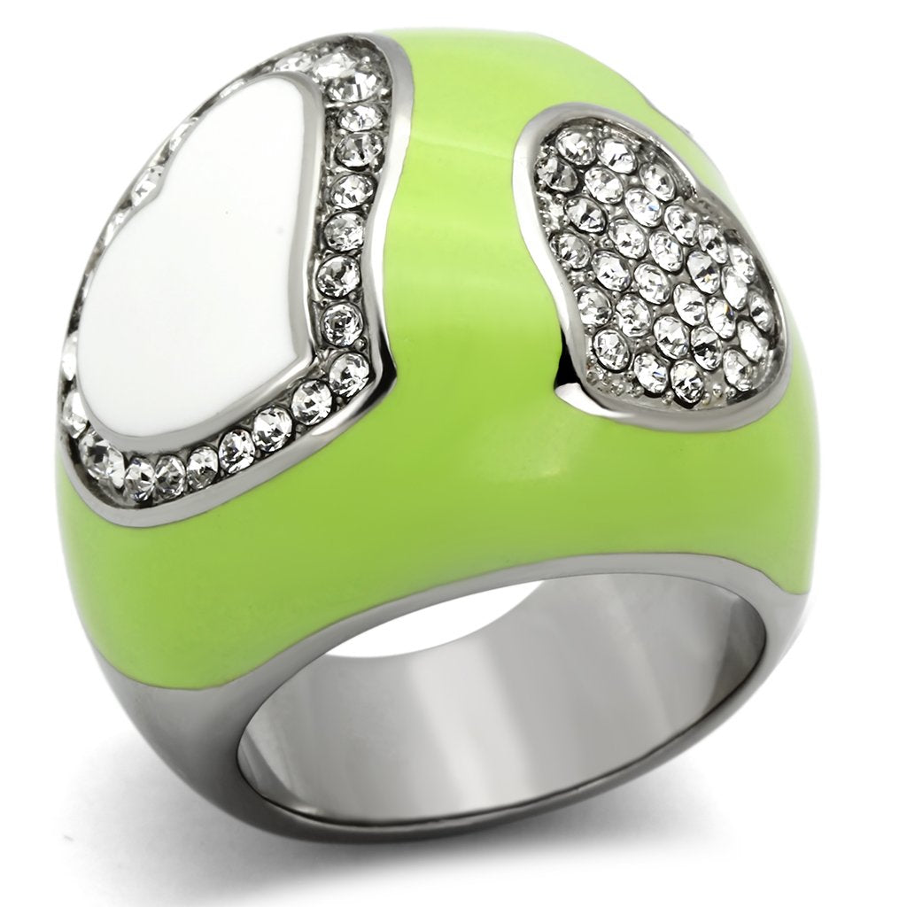 JCE1021 High polished (no plating) Stainless Steel Ring with Top Grade Crystal  in Clear