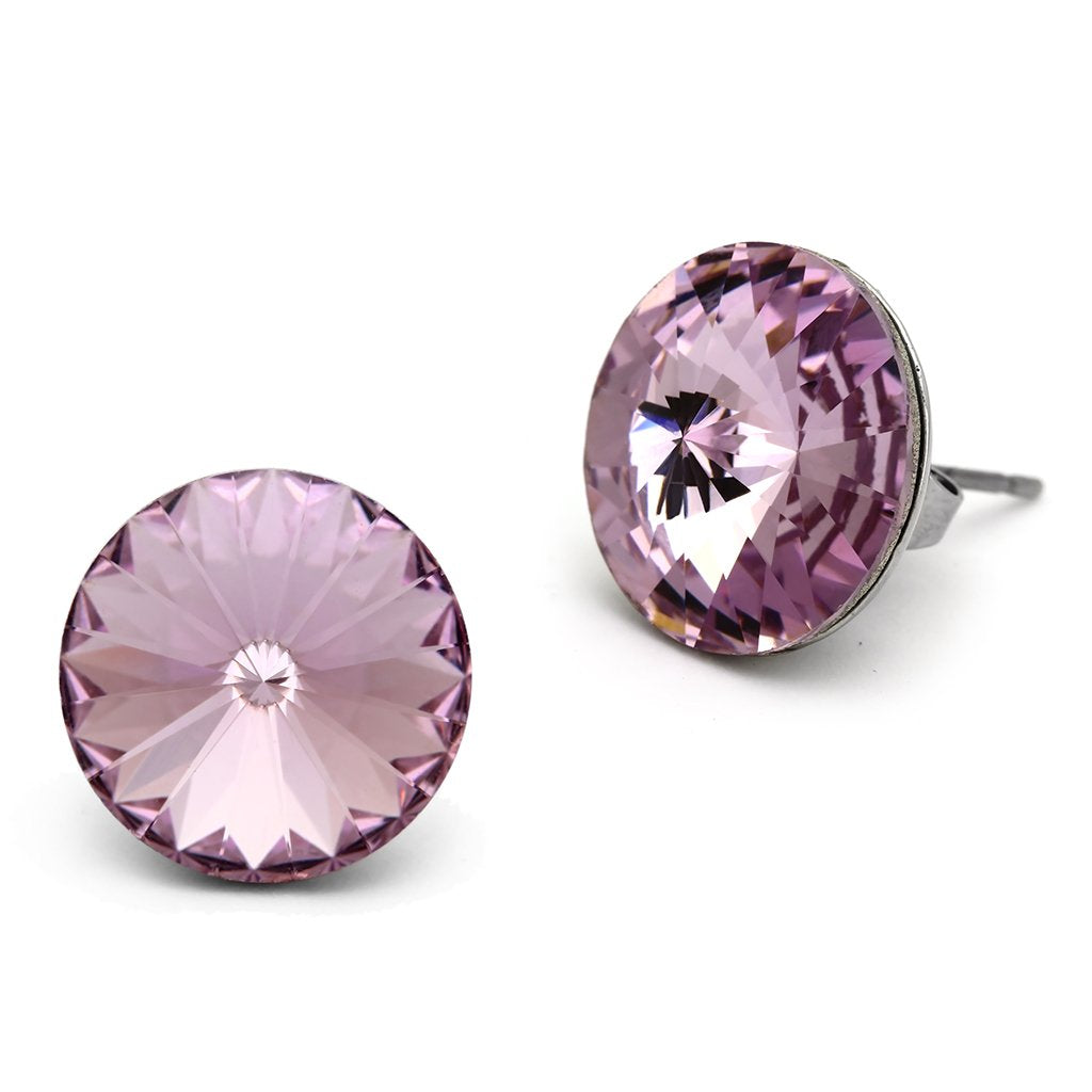 JCE1042 High polished (no plating) Stainless Steel Earrings with Top Grade Crystal in Light Amethyst
