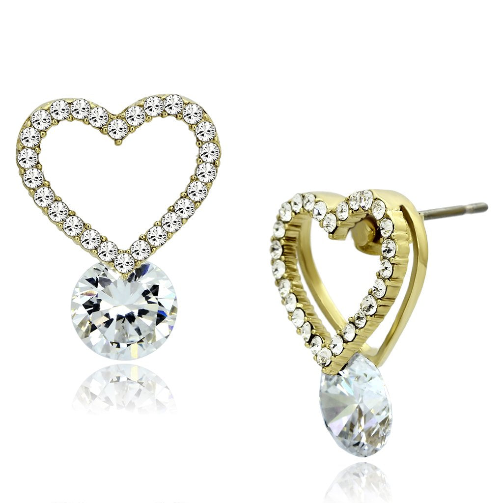 JCE1045 IP Gold(Ion Plating) Stainless Steel Earrings with AAA Grade CZ in Clear