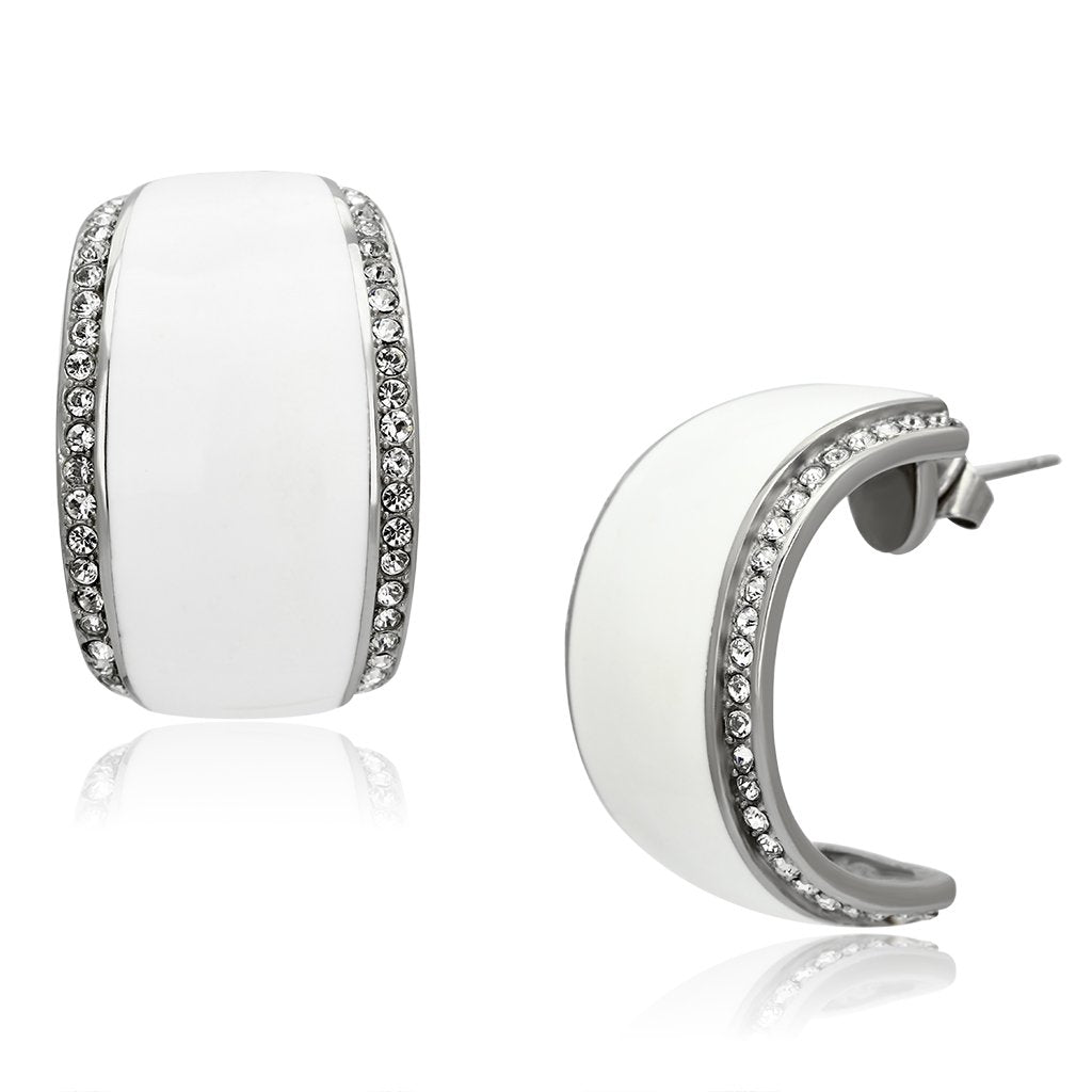 JCE1046 High polished (no plating) Stainless Steel Earrings with Top Grade Crystal in Clear