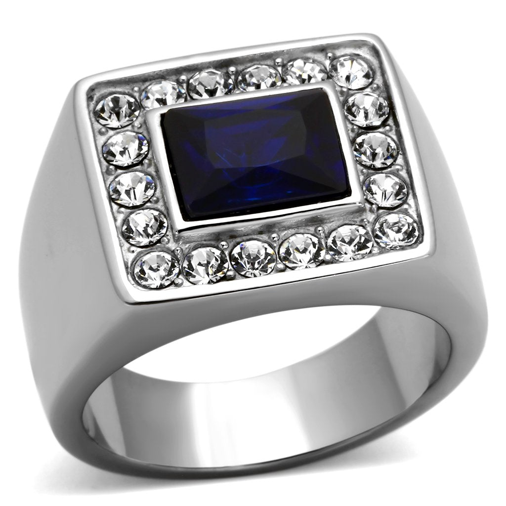 JCE1051 High polished (no plating) Stainless Steel Ring with Synthetic Synthetic Glass in Montana