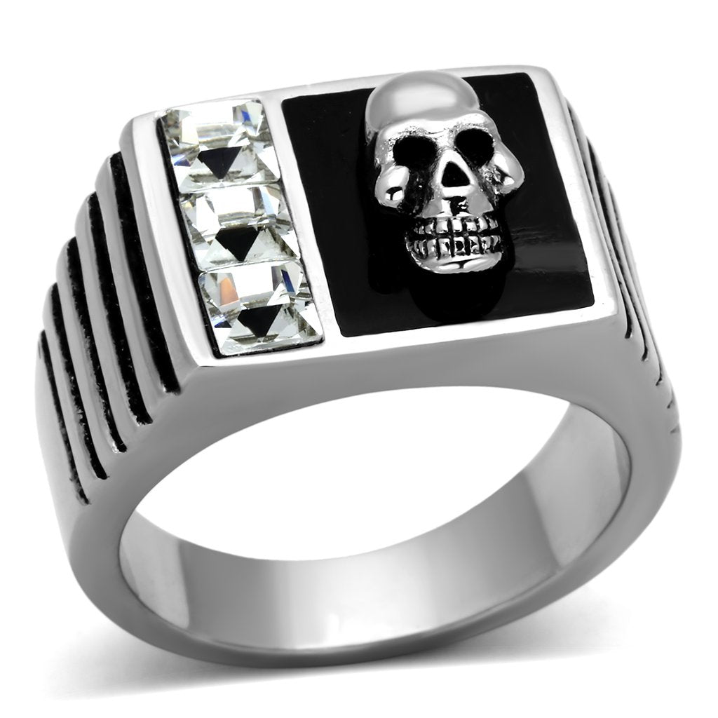 JCE1057 High polished (no plating) Stainless Steel Ring with Top Grade Crystal  in Clear