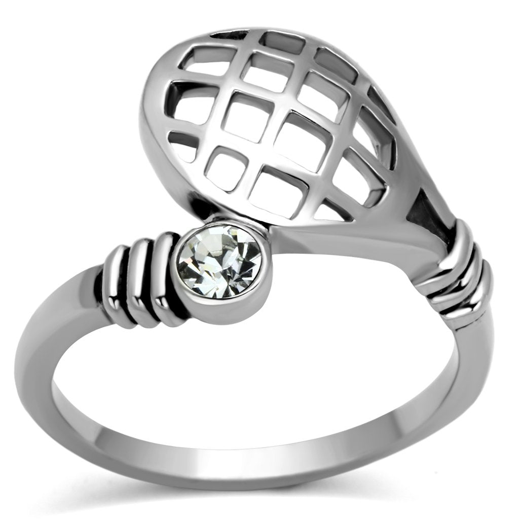 JCE1083 High polished (no plating) Stainless Steel Ring with Top Grade Crystal  in Clear