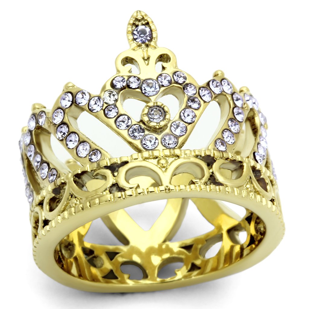 JCE1105 IP Gold(Ion Plating) Stainless Steel Ring with Top Grade Crystal  in Tanzanite