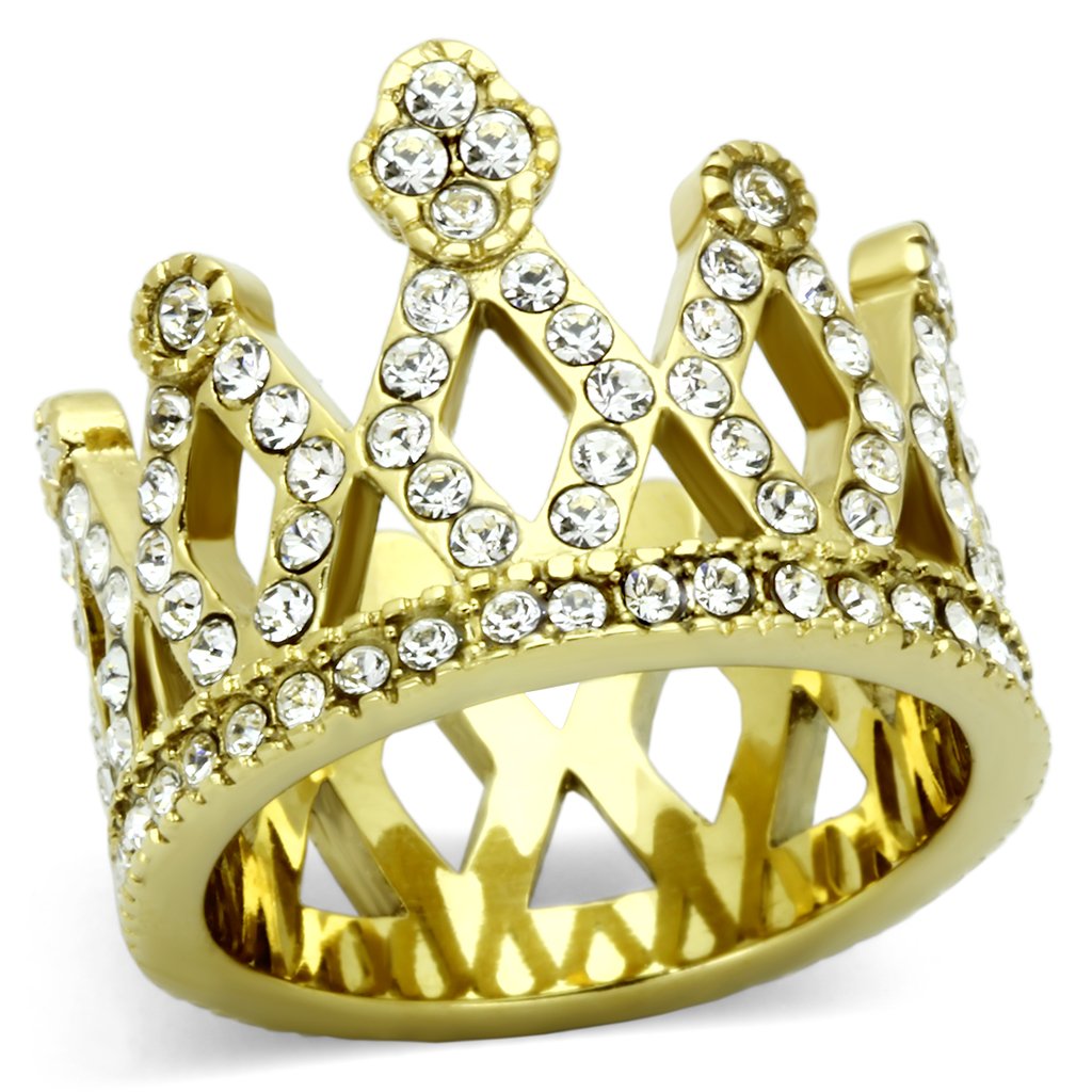 JCE1109 IP Gold(Ion Plating) Stainless Steel Ring with Top Grade Crystal  in Clear