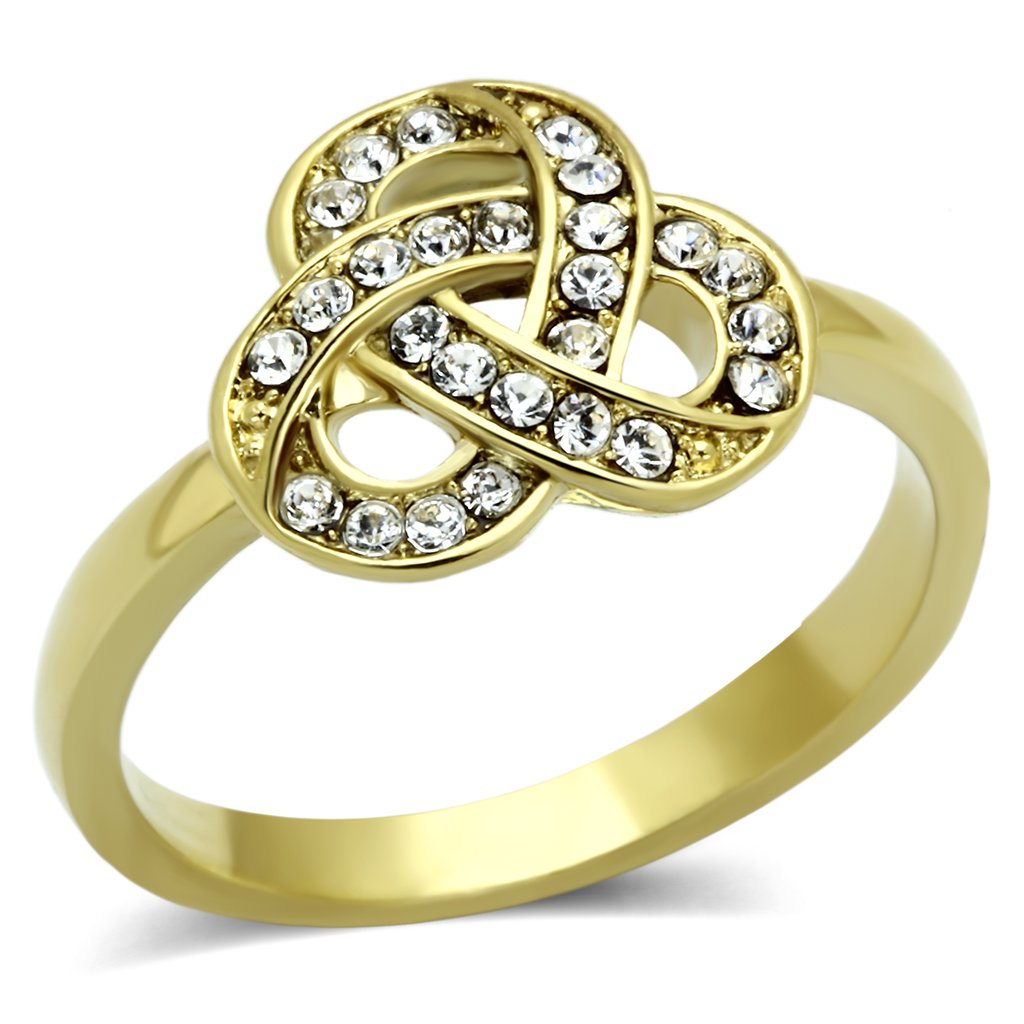 JCE1111 IP Gold(Ion Plating) Stainless Steel Ring with Top Grade Crystal  in Clear
