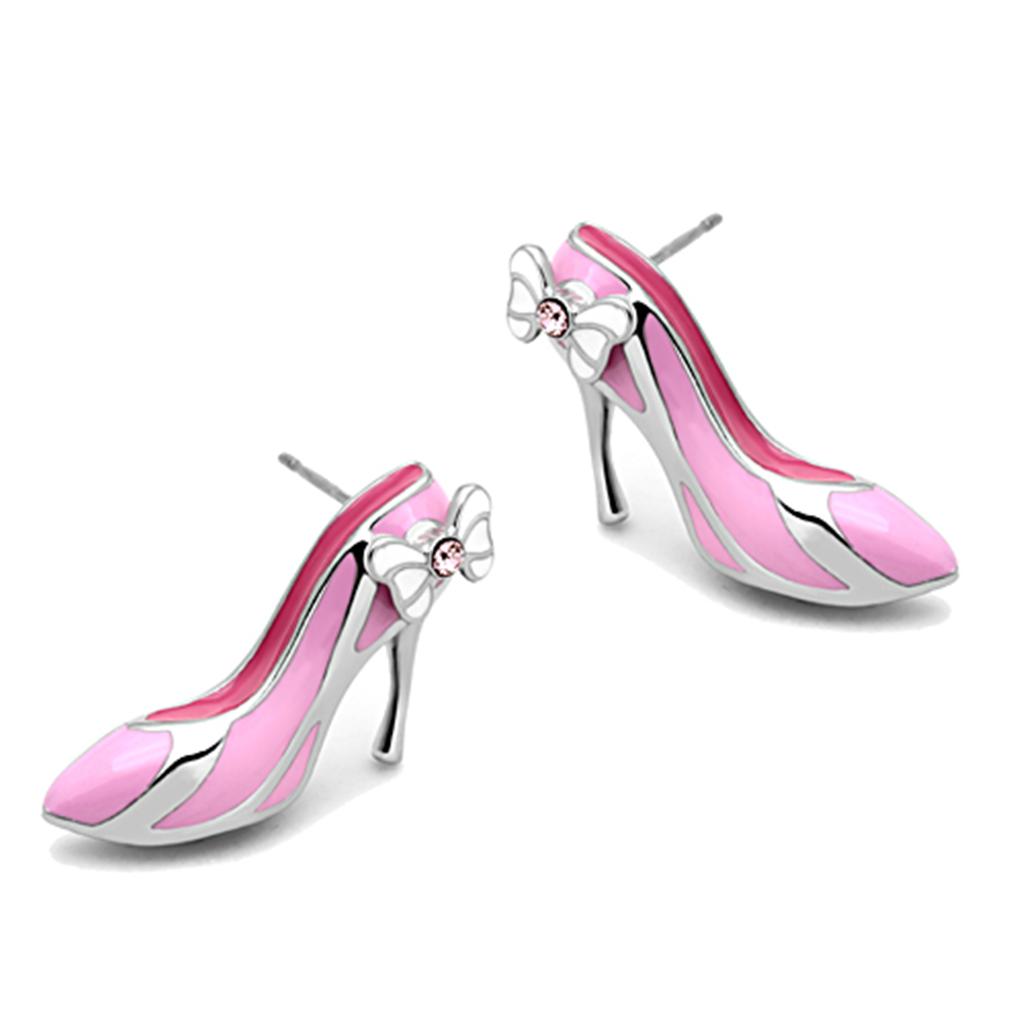 JCE1129 High polished (no plating) Stainless Steel Earrings with Top Grade Crystal in Rose