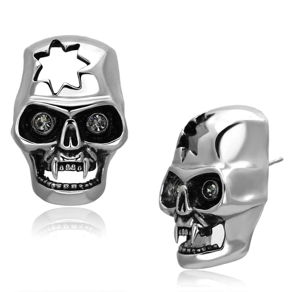 JCE1130 High polished (no plating) Stainless Steel Earrings with Top Grade Crystal in Black Diamond