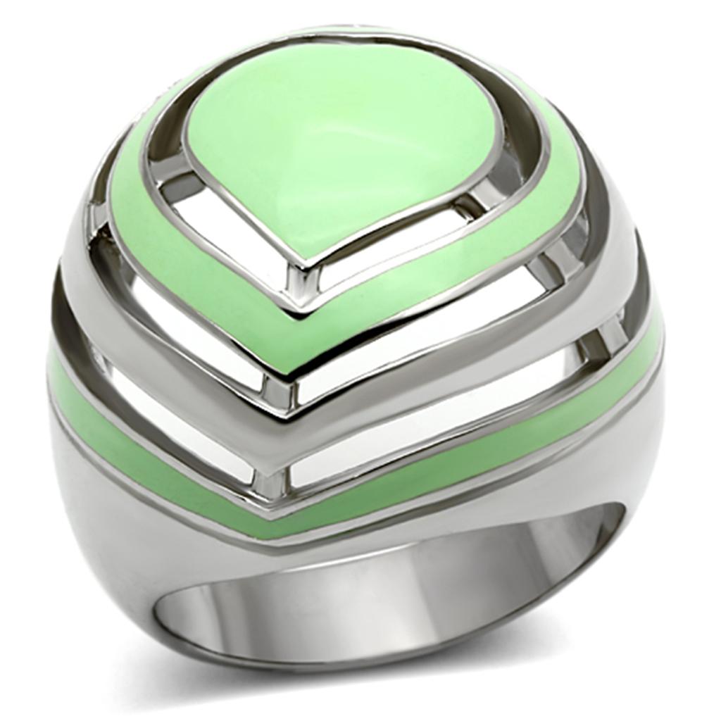 JCE1140 High polished (no plating) Stainless Steel Ring with Epoxy  in Emerald