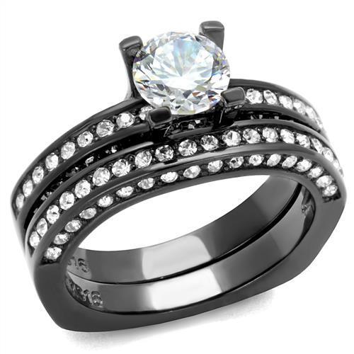 JCE1175LJ IP Light Black  (IP Gun) Stainless Steel Ring with AAA Grade CZ  in Clear