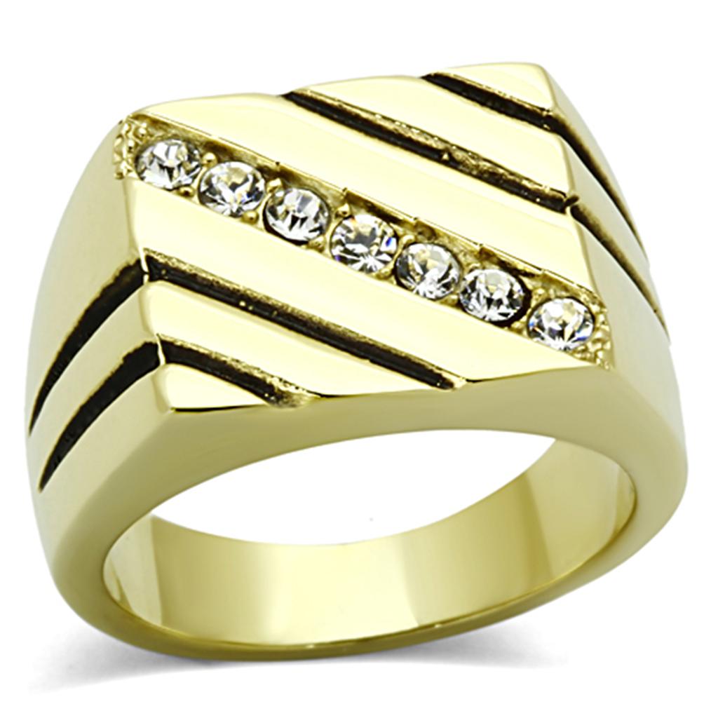JCE1190 IP Gold(Ion Plating) Stainless Steel Ring with Top Grade Crystal  in Clear