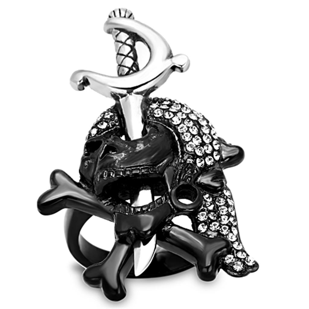 JCE1204 Two-Tone IP Black Stainless Steel Ring with Top Grade Crystal  in Black Diamond