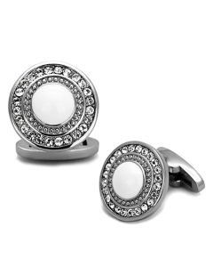 JCE1273 High polished (no plating) Stainless Steel Cufflink with Top Grade Crystal  in Clear