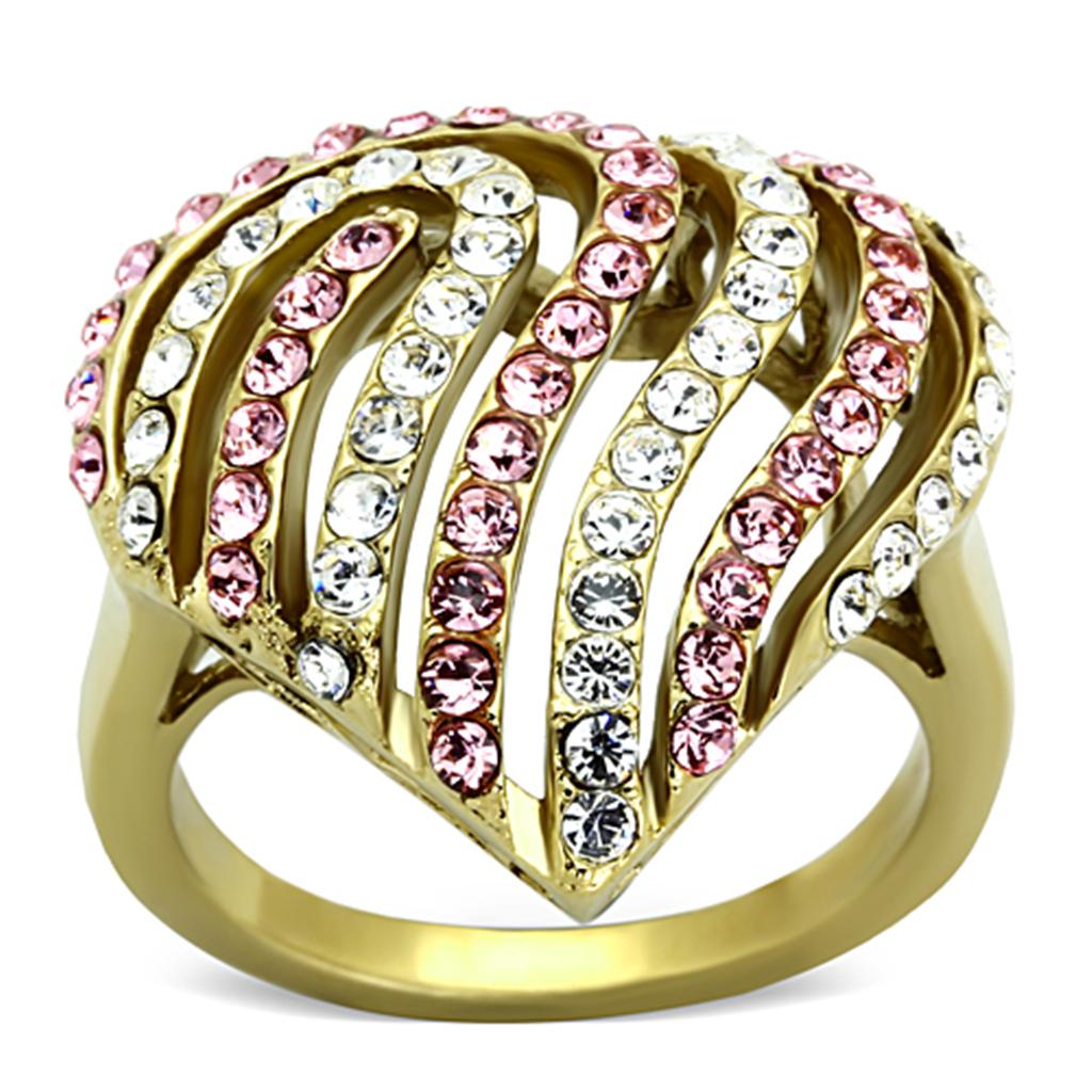 JCE1287 IP Gold(Ion Plating) Stainless Steel Ring with Top Grade Crystal  in Light Rose