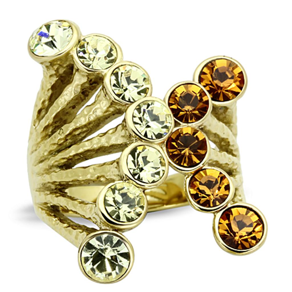 JCE1291 IP Gold(Ion Plating) Stainless Steel Ring with Top Grade Crystal  in Multi Color