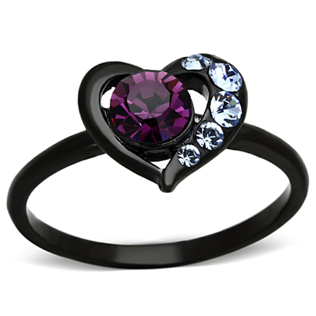 JCE1300 IP Black(Ion Plating) Stainless Steel Ring with Top Grade Crystal  in Amethyst