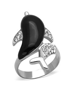 JCE1326 High polished (no plating) Stainless Steel Ring with Top Grade Crystal  in Clear