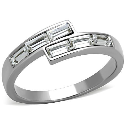 JCE1335 High polished (no plating) Stainless Steel Ring with Top Grade Crystal  in Clear