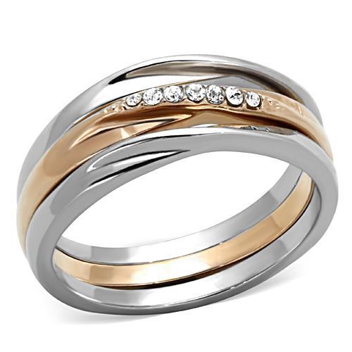 JCE1340 Two-Tone IP Rose Gold Stainless Steel Ring with Top Grade Crystal  in Clear