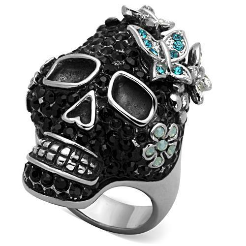 JCE1342 High polished (no plating) Stainless Steel Ring with Top Grade Crystal in Multi Color