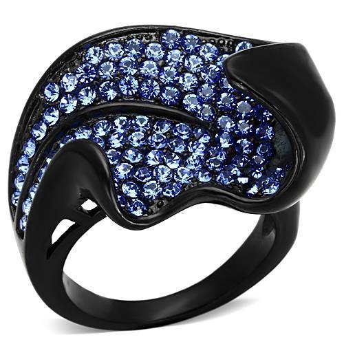 JCE1362 IP Black(Ion Plating) Stainless Steel Ring with Top Grade Crystal  in Sapphire