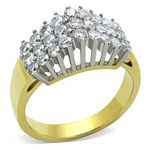 JCE1376 Two-Tone IP Gold (Ion Plating) Stainless Steel Ring with AAA Grade CZ in Clear