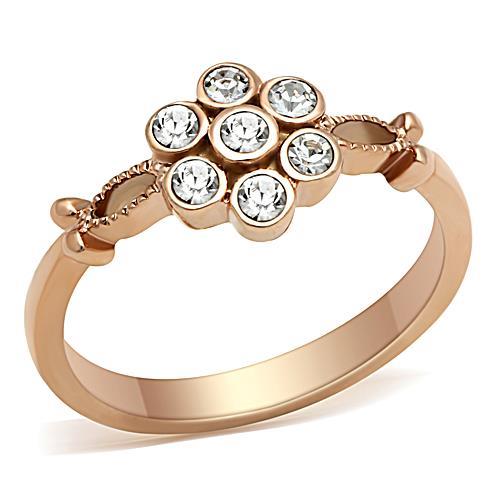 JCE1378 IP Rose Gold(Ion Plating) Stainless Steel Ring with Top Grade Crystal in Clear