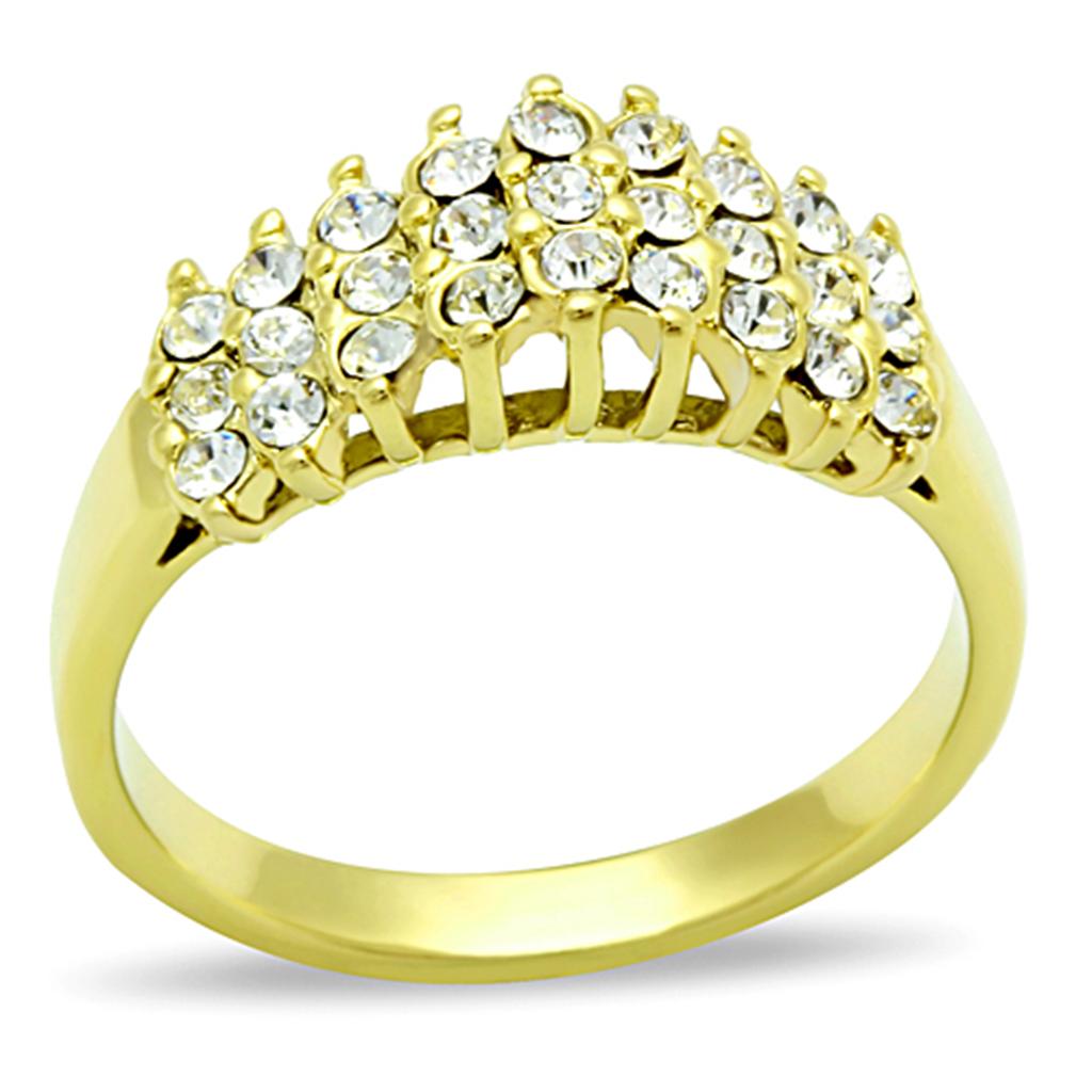 JCE1384 IP Gold(Ion Plating) Stainless Steel Ring with Top Grade Crystal in Clear
