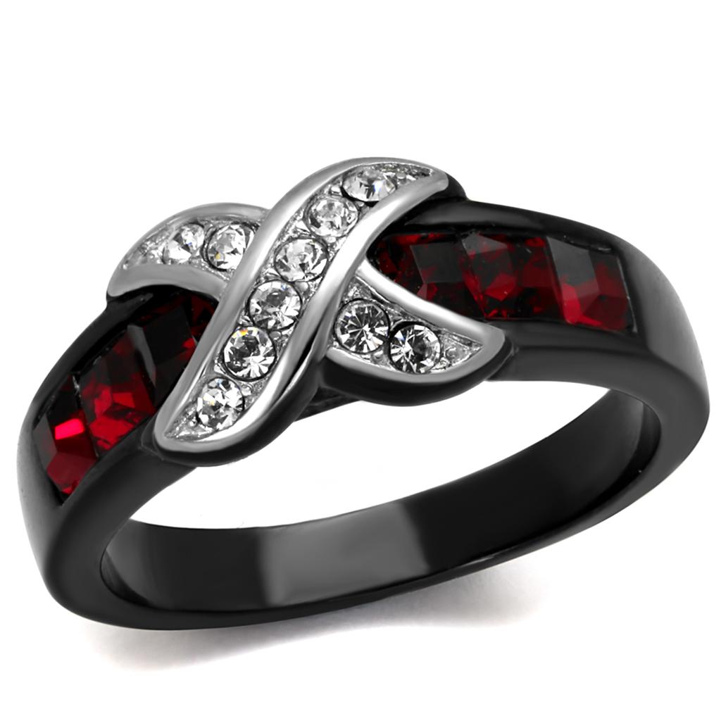JCE1388J Two-Tone IP Black Stainless Steel Ring with Top Grade Crystal  in Siam